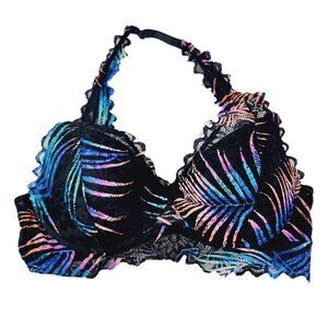 Victoria Secret PINK Bra Lace Bralette Lightly Lined Tropical Neon Bra Halter L